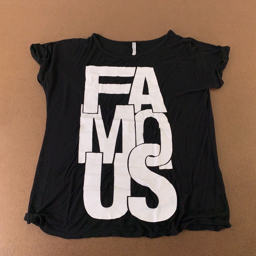 Bena J Women's Size Small Black White Famous Graphic Short Sleeve Round Neck Tee